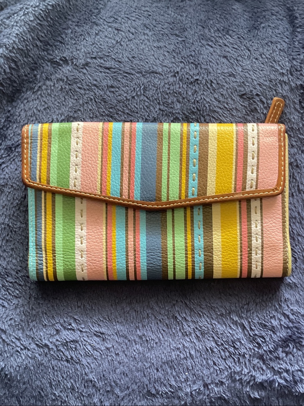 Fossil Multicolor Pastel Stripe Wallet in Pink, Blue, Yellow, Green, Cream, Tan